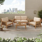 Modern Outdoor 4-piece Acacia Wood Sectional Sofa Set with Waterproof Cushions