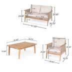 Modern Outdoor 4-piece Acacia Wood Sectional Sofa Set with Waterproof Cushions