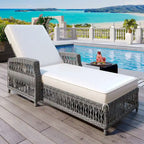 Rattan Chaise Lounge Chair with Adjustable Back & Armrests