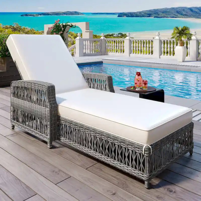 Rattan Chaise Lounge Chair with Adjustable Back & Armrests