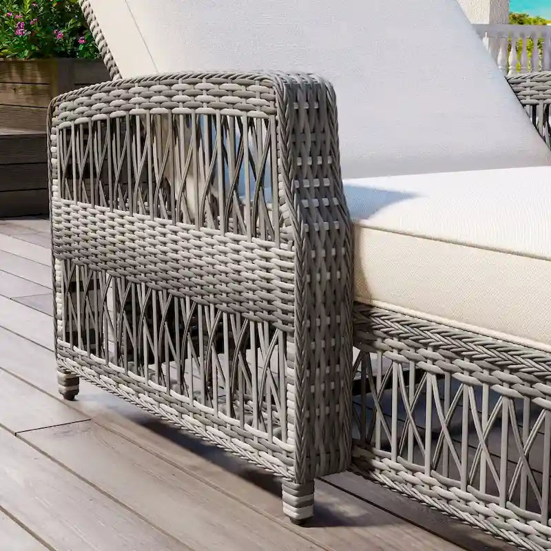 Rattan Chaise Lounge Chair with Adjustable Back & Armrests