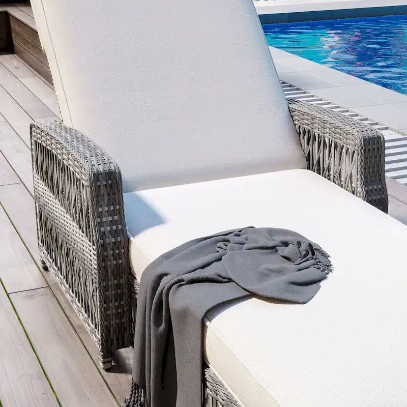 Rattan Chaise Lounge Chair with Adjustable Back & Armrests