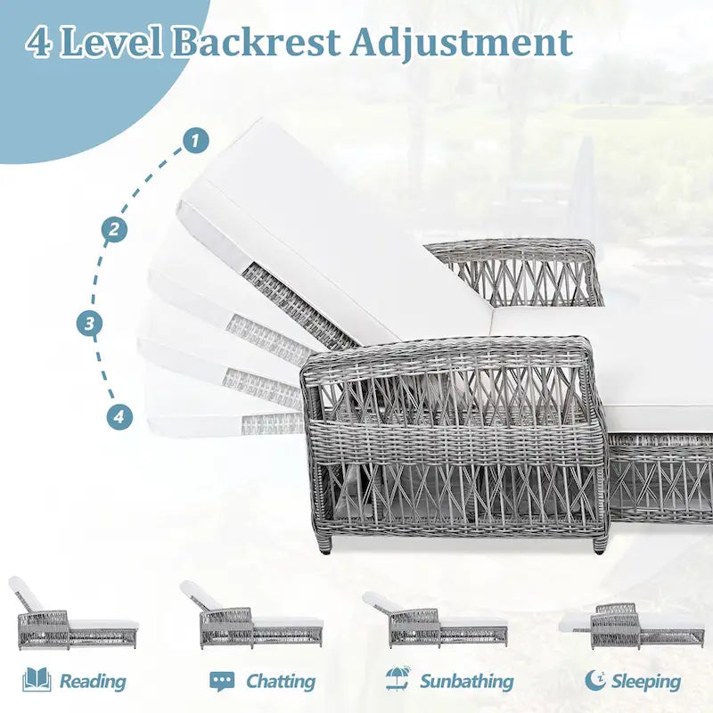 Rattan Chaise Lounge Chair with Adjustable Back & Armrests