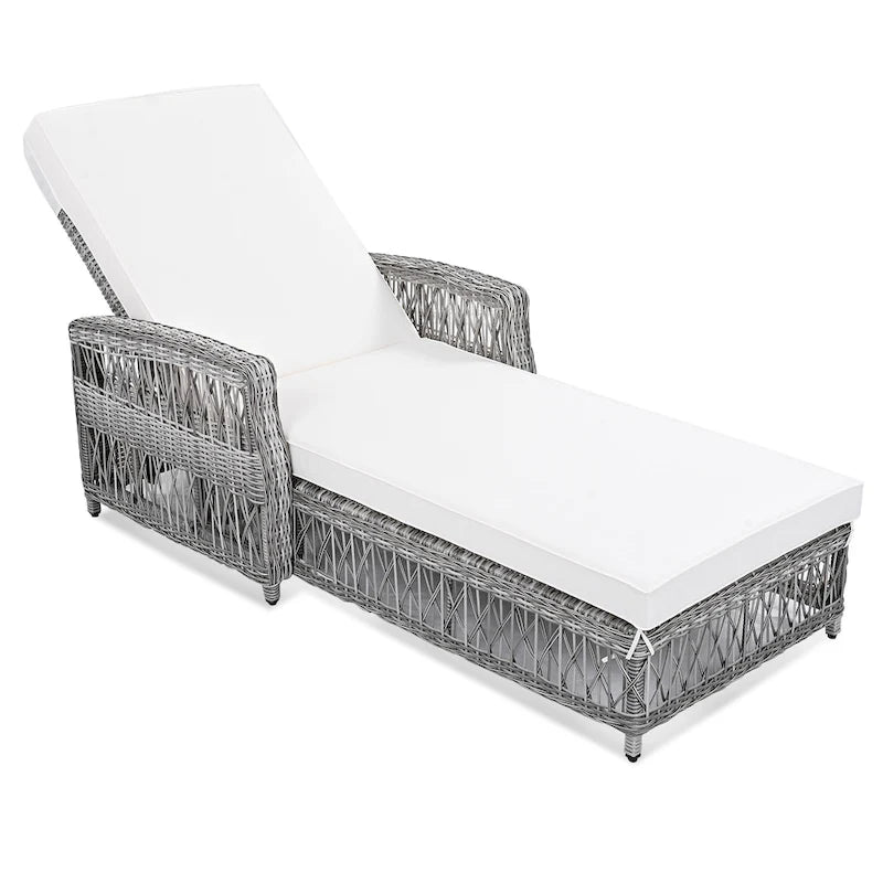 Rattan Chaise Lounge Chair with Adjustable Back & Armrests
