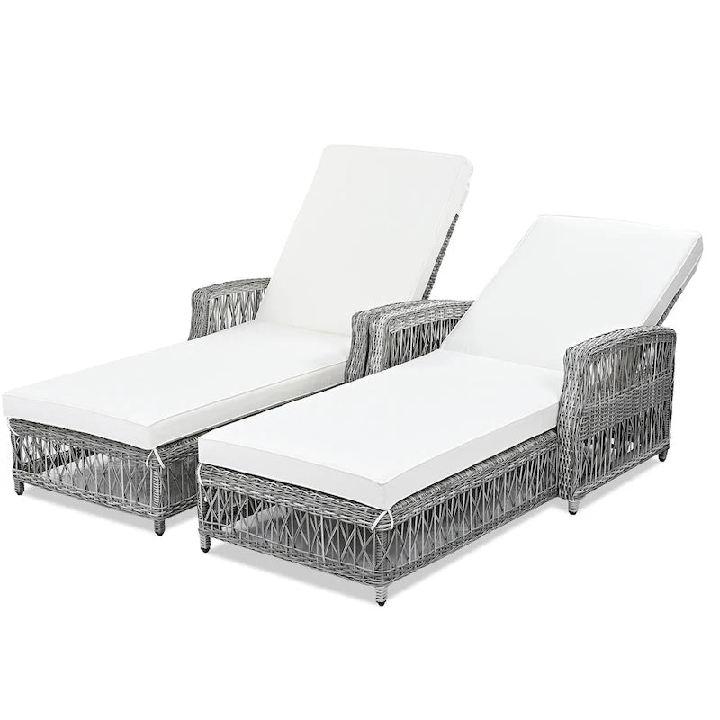 Rattan Chaise Lounge Chair with Adjustable Back & Armrests
