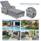 Rattan Chaise Lounge Chair with Adjustable Back & Armrests