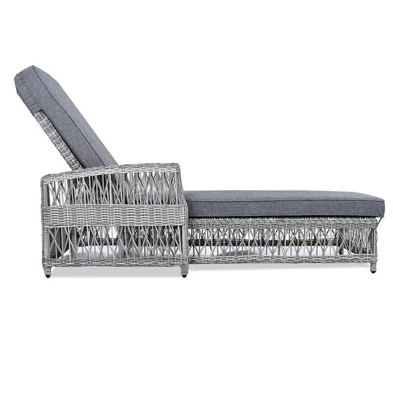 Rattan Chaise Lounge Chair with Adjustable Back & Armrests
