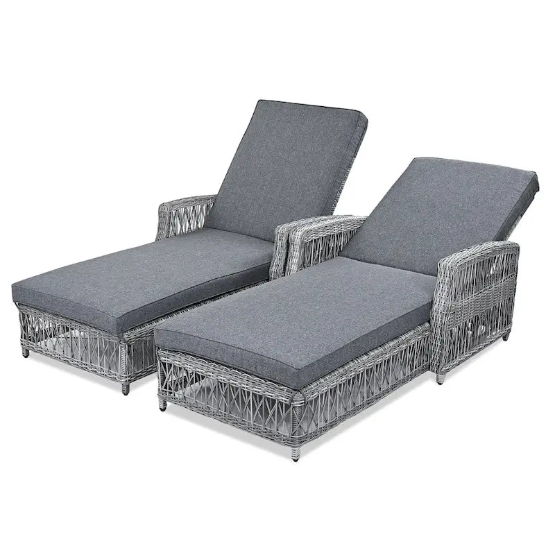 Rattan Chaise Lounge Chair with Adjustable Back & Armrests