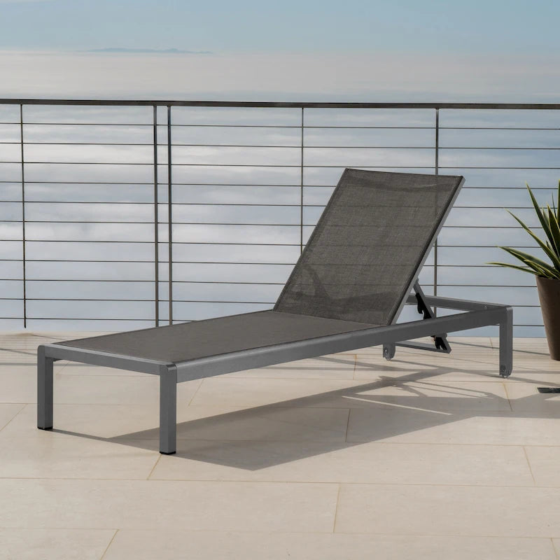 Cape Coral Chaise Lounge Gray Outdoor Adjustable Mesh Patio Furniture with Wheels 77in