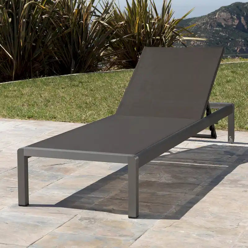 Cape Coral Chaise Lounge Gray Outdoor Adjustable Mesh Patio Furniture with Wheels 77in