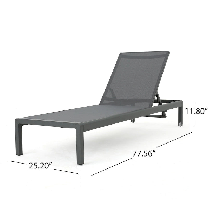 Cape Coral Chaise Lounge Gray Outdoor Adjustable Mesh Patio Furniture with Wheels 77in