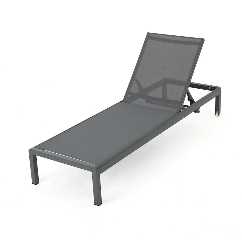 Cape Coral Chaise Lounge Gray Outdoor Adjustable Mesh Patio Furniture with Wheels 77in