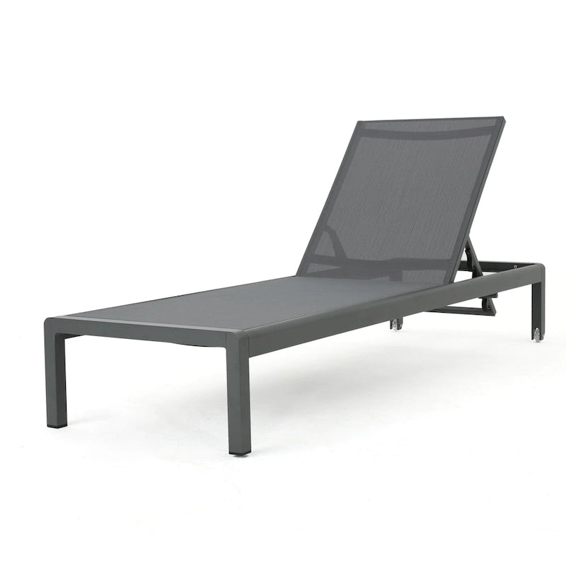 Cape Coral Chaise Lounge Gray Outdoor Adjustable Mesh Patio Furniture with Wheels 77in