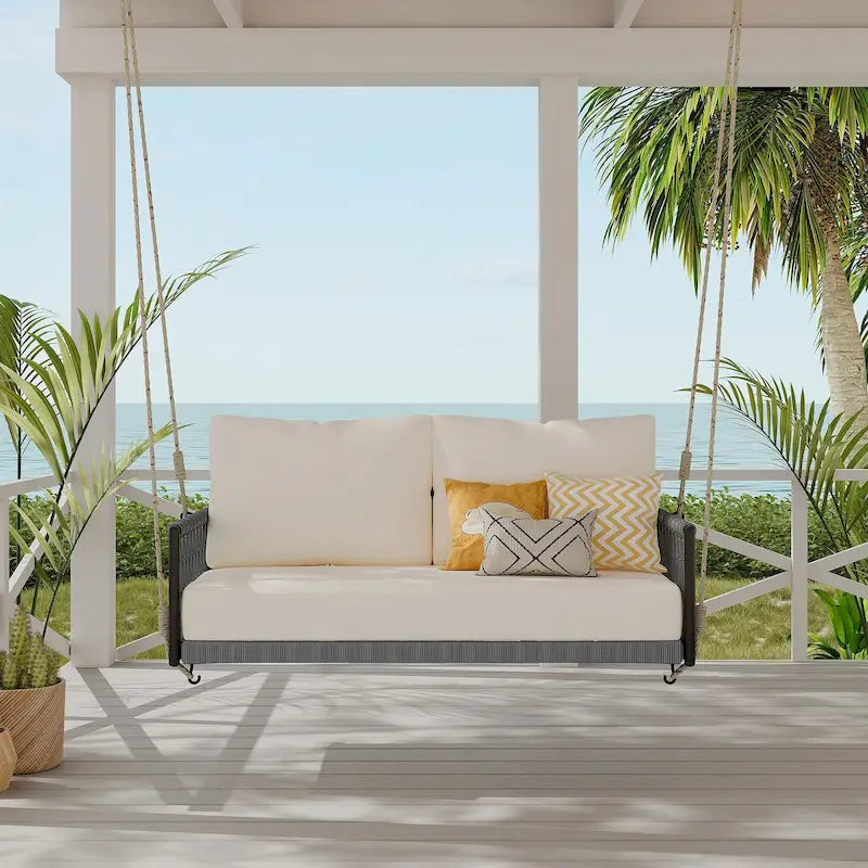 Woven Rope Outdoor Swing Sofa with Soft Cushions