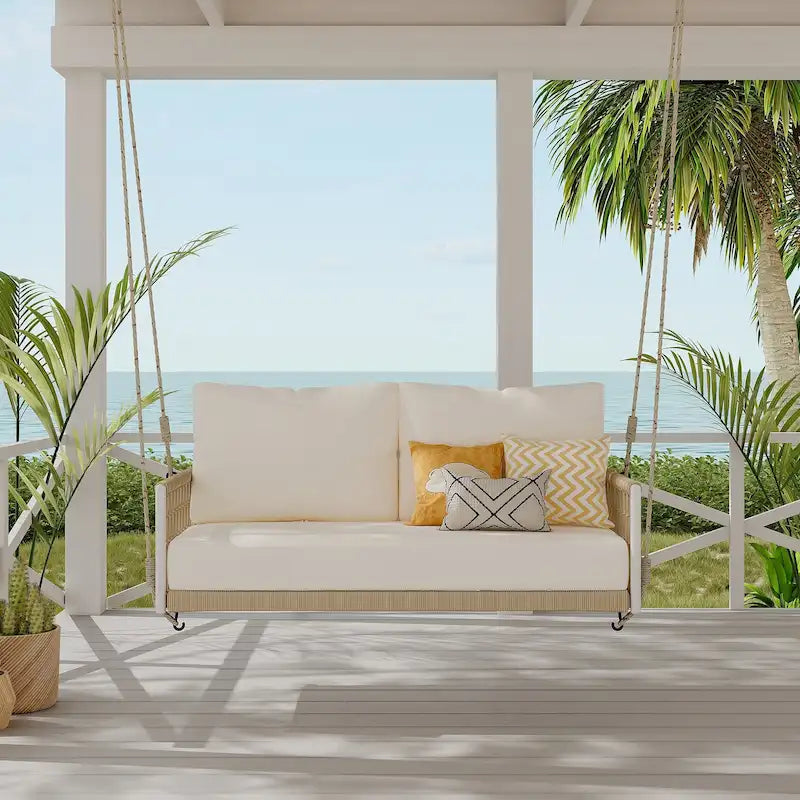 Woven Rope Outdoor Swing Sofa with Soft Cushions