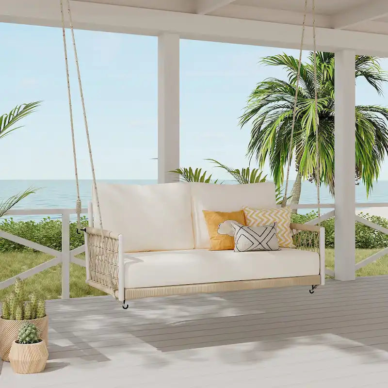 Woven Rope Outdoor Swing Sofa with Soft Cushions