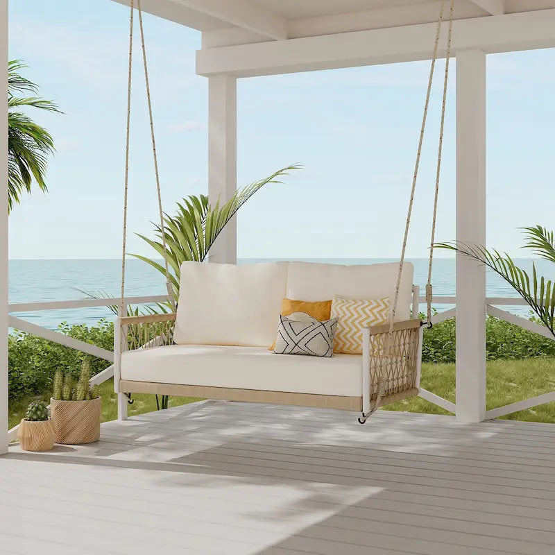 Woven Rope Outdoor Swing Sofa with Soft Cushions
