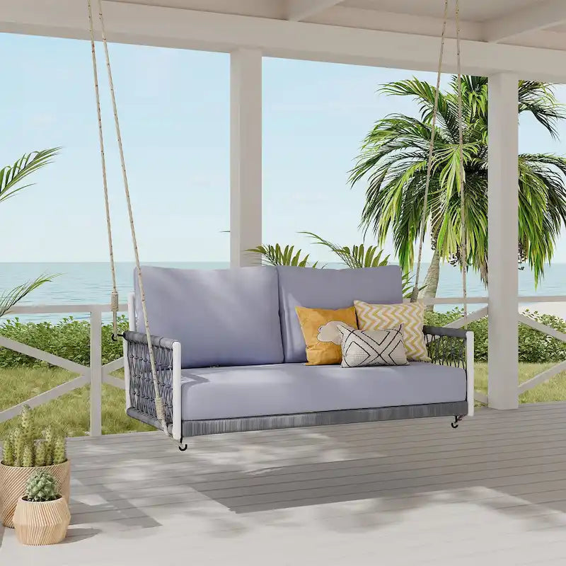 Woven Rope Outdoor Swing Sofa with Soft Cushions