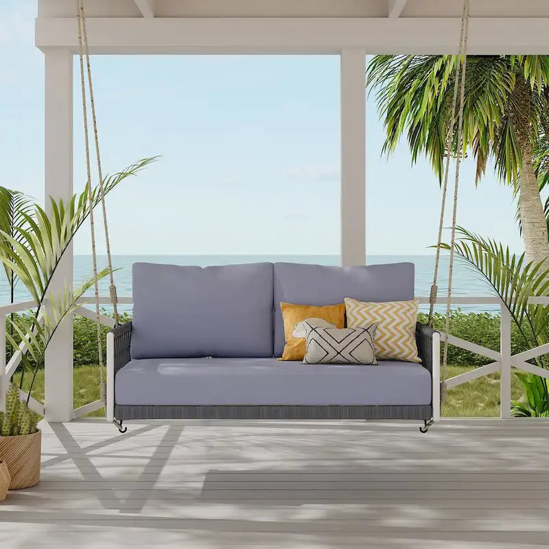 Woven Rope Outdoor Swing Sofa with Soft Cushions