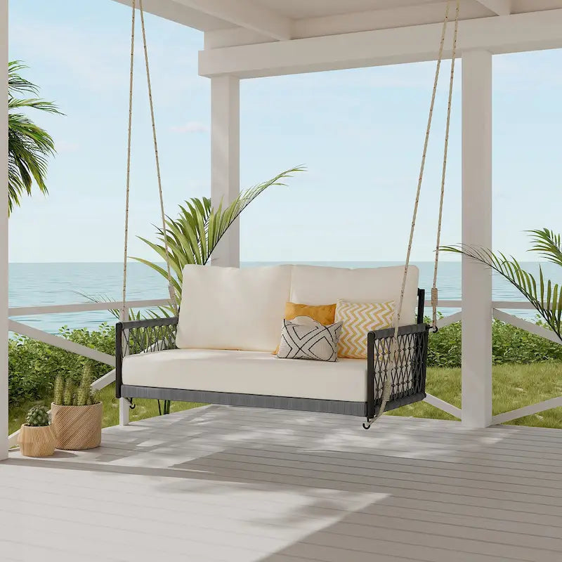 Woven Rope Outdoor Swing Sofa with Soft Cushions