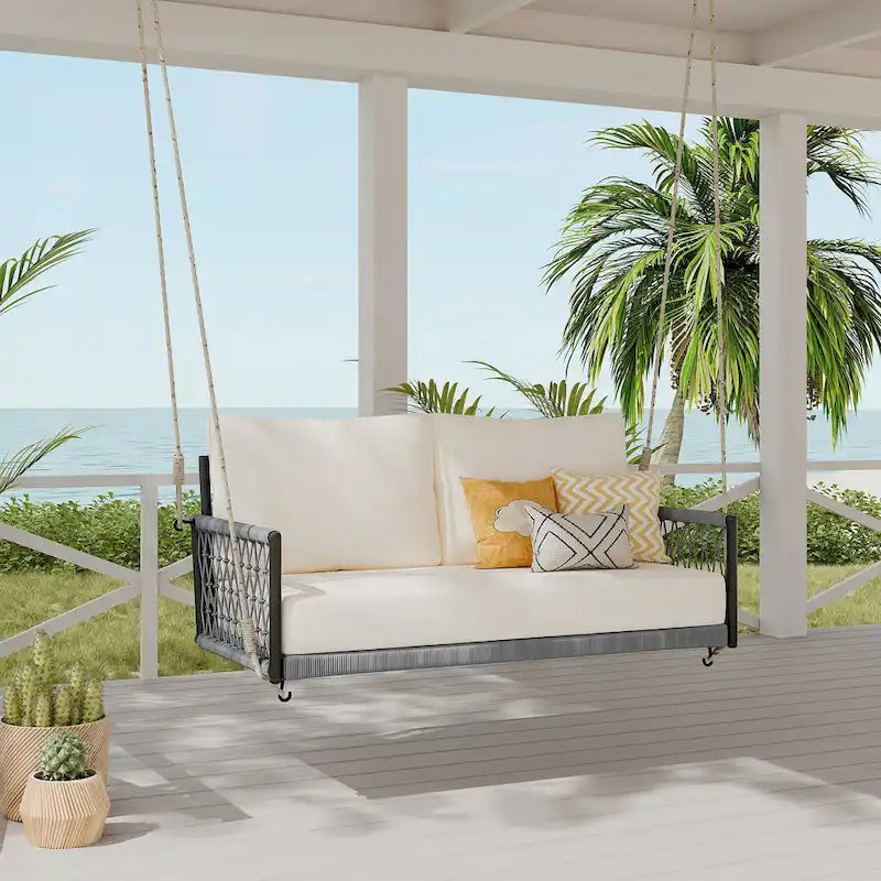 Woven Rope Outdoor Swing Sofa with Soft Cushions