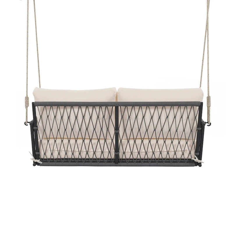 Woven Rope Outdoor Swing Sofa with Soft Cushions