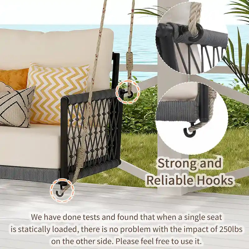 Woven Rope Outdoor Swing Sofa with Soft Cushions