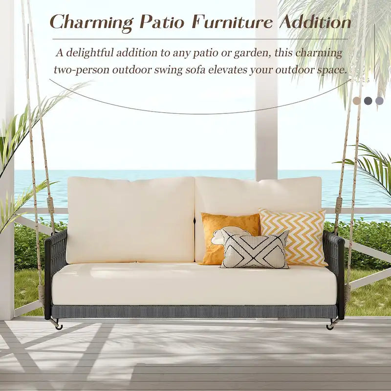 Woven Rope Outdoor Swing Sofa with Soft Cushions