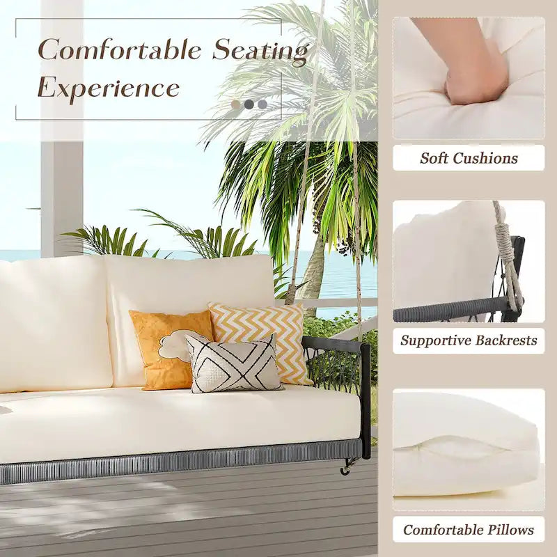 Woven Rope Outdoor Swing Sofa with Soft Cushions