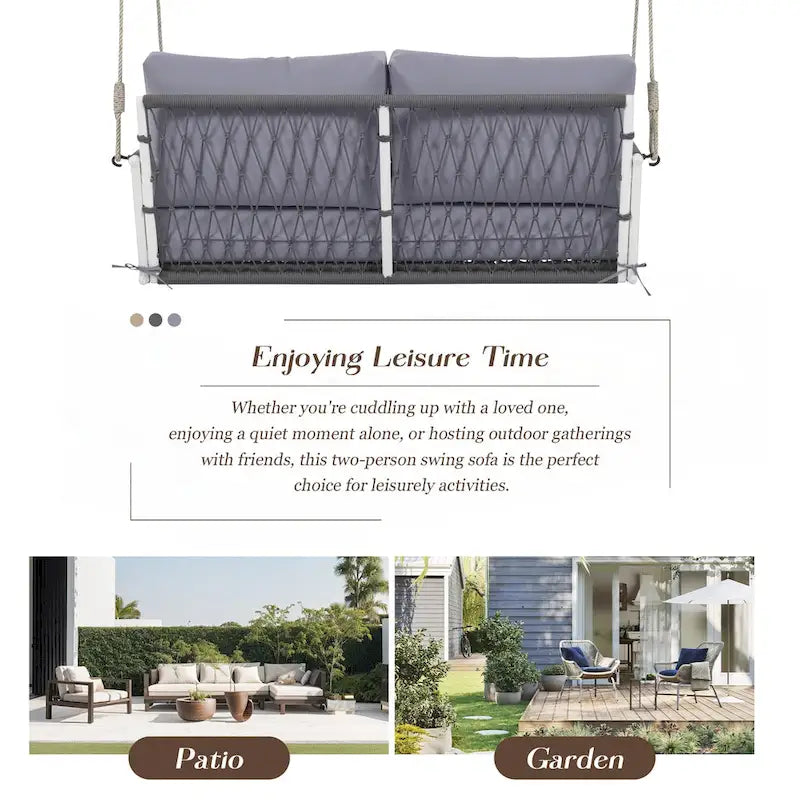 Woven Rope Outdoor Swing Sofa with Soft Cushions