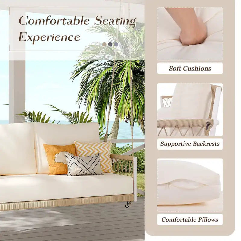 Woven Rope Outdoor Swing Sofa with Soft Cushions