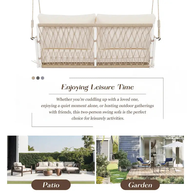 Woven Rope Outdoor Swing Sofa with Soft Cushions