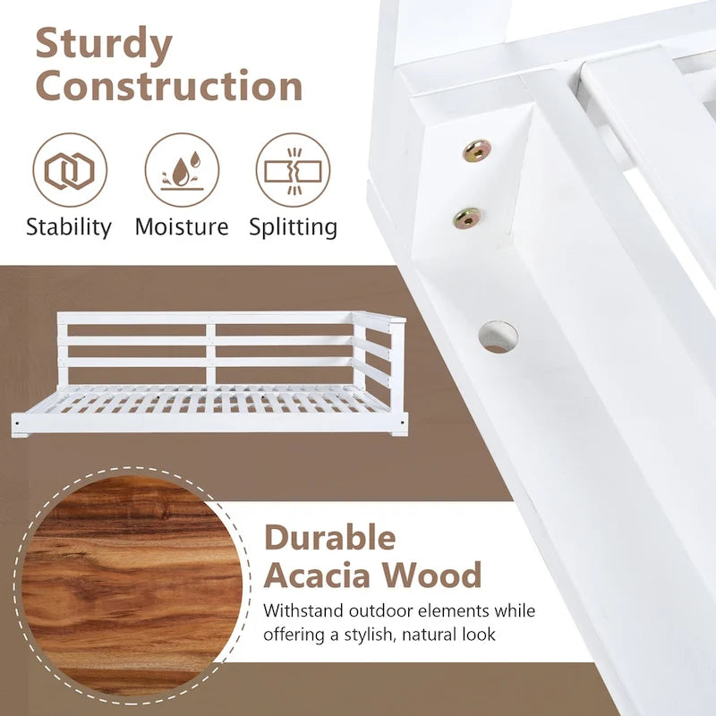 Country Patio Wooden Twin Size Swing Daybed Porch Swing Frame