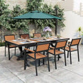 Outdoor Extendable Dining Table Set, 7 Pcs Patio Wooden Furniture Set with Rectangular Dining Table and 6 Chairs