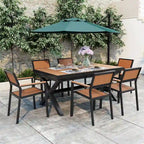 Outdoor Extendable Dining Table Set, 7 Pcs Patio Wooden Furniture Set with Rectangular Dining Table and 6 Chairs