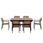 Outdoor Extendable Dining Table Set, 7 Pcs Patio Wooden Furniture Set with Rectangular Dining Table and 6 Chairs