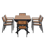 Outdoor Extendable Dining Table Set, 7 Pcs Patio Wooden Furniture Set with Rectangular Dining Table and 6 Chairs