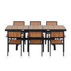 Outdoor Extendable Dining Table Set, 7 Pcs Patio Wooden Furniture Set with Rectangular Dining Table and 6 Chairs
