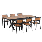 Outdoor Extendable Dining Table Set, 7 Pcs Patio Wooden Furniture Set with Rectangular Dining Table and 6 Chairs