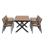 Outdoor Extendable Dining Table Set, 7 Pcs Patio Wooden Furniture Set with Rectangular Dining Table and 6 Chairs