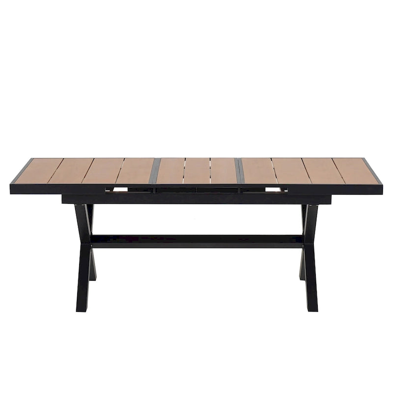 Outdoor Extendable Dining Table Set, 7 Pcs Patio Wooden Furniture Set with Rectangular Dining Table and 6 Chairs