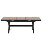 Outdoor Extendable Dining Table Set, 7 Pcs Patio Wooden Furniture Set with Rectangular Dining Table and 6 Chairs