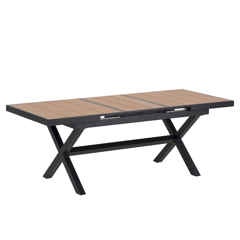 Outdoor Extendable Dining Table Set, 7 Pcs Patio Wooden Furniture Set with Rectangular Dining Table and 6 Chairs