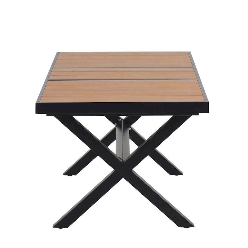 Outdoor Extendable Dining Table Set, 7 Pcs Patio Wooden Furniture Set with Rectangular Dining Table and 6 Chairs