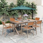 Outdoor Extendable Dining Table Set, 7 Pcs Patio Wooden Furniture Set with Rectangular Dining Table and 6 Chairs