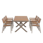 Outdoor Extendable Dining Table Set, 7 Pcs Patio Wooden Furniture Set with Rectangular Dining Table and 6 Chairs