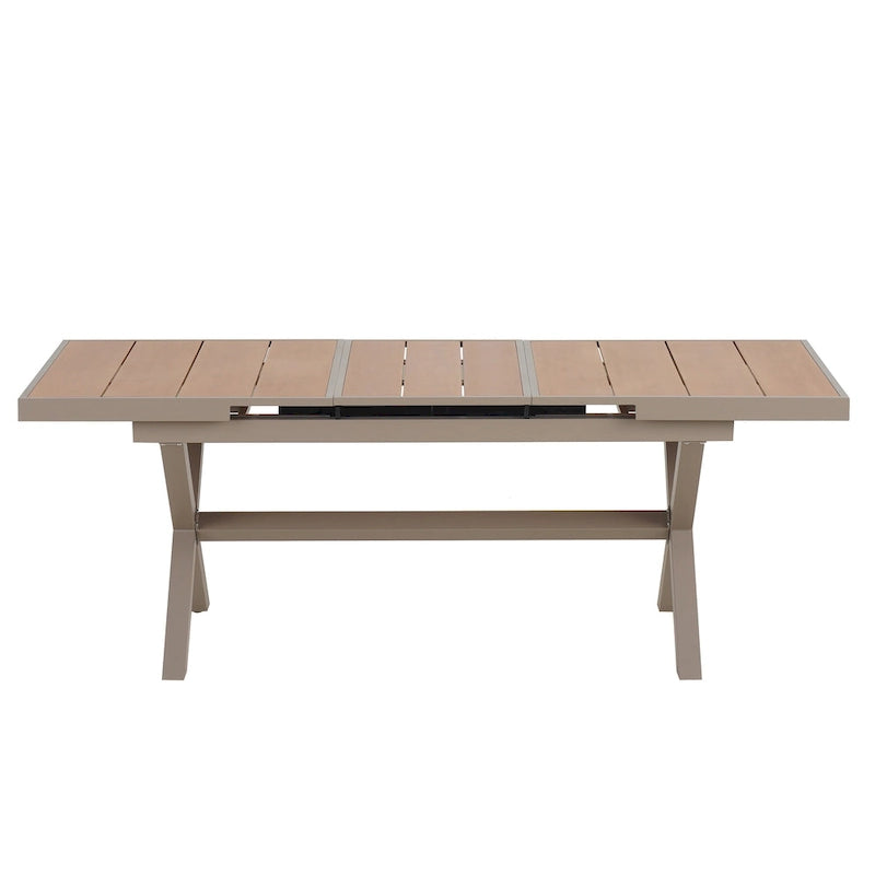 Outdoor Extendable Dining Table Set, 7 Pcs Patio Wooden Furniture Set with Rectangular Dining Table and 6 Chairs