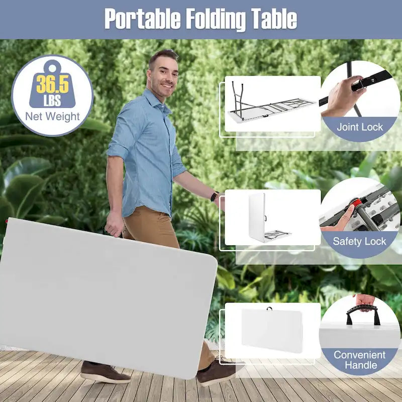 Costway 8 ft Portable Folding Table with HDPE Tabletop Safe Lock - See Details