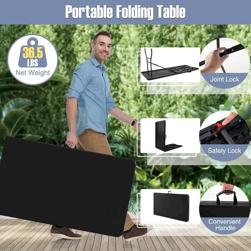 Costway 8 ft Portable Folding Table with HDPE Tabletop Safe Lock - See Details