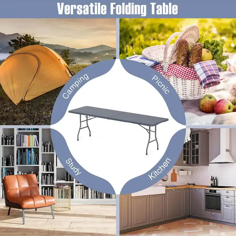 Costway 8 ft Portable Folding Table with HDPE Tabletop Safe Lock - See Details